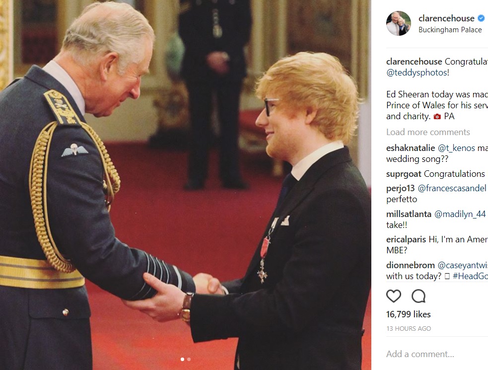 チャールズ皇太子とはどんな会話を？（画像は『Clarence House　2017年12月7日付Instagram「Congratulations ＠teddysphotos!（PA）」』のスクリーンショット）