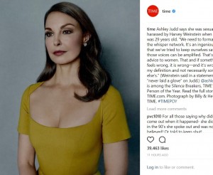 ワインスタインのセクハラを暴露した女優アシュレイ・ジャッド（画像は『TIME　2017年12月6日付Instagram「Ashley Judd says she was sexually harassed by Harvey Weinstein when she was 29 years old.」』のスクリーンショット）