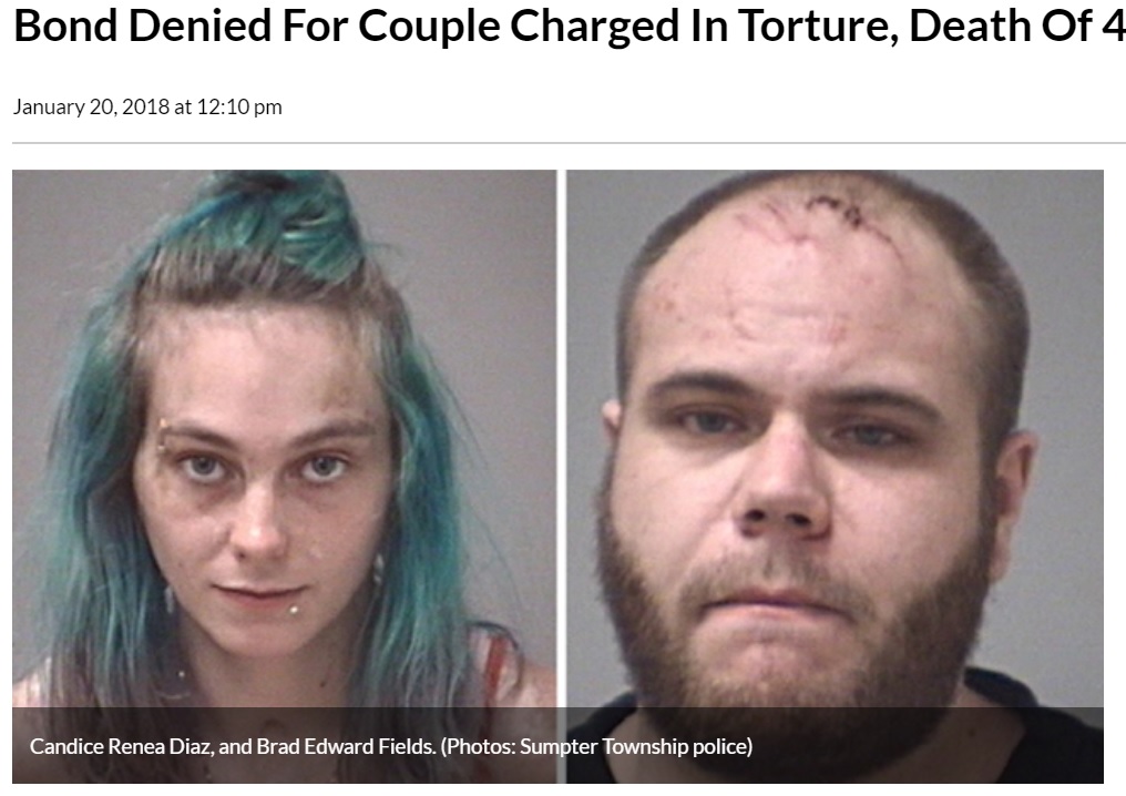 虐待死させた罪を否認した母とその恋人（画像は『CBS Detroit　2018年1月20日付「Bond Denied For Couple Charged In Torture, Death Of 4-Year-Old Girl」（Photos: Sumpter Township police）』のスクリーンショット）