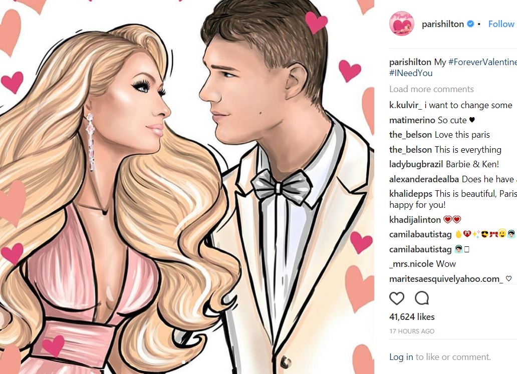 まるでバービー＆ケン？（画像は『Paris Hilton　2018年2月15日付Instagram「My ＃ForeverValentine」』のスクリーンショット）