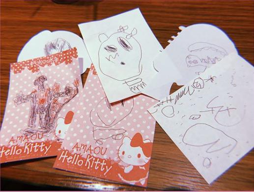 梅田彩佳が知り合った子どもの描いた絵（画像は『梅田彩佳　2018年3月26日付Instagram「この間福岡でお仕事。終えて東京に帰ろうとしたら飛行機が飛ばず…」』のスクリーンショット）