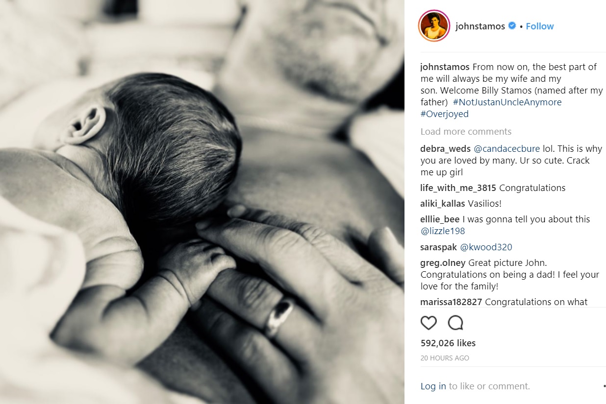 「もうただのオジサンじゃない」とジョン（画像は『John Stamos　2018年4月16日付Instagram「From now on, the best part of me will always be my wife and my son.」』のスクリーンショット）