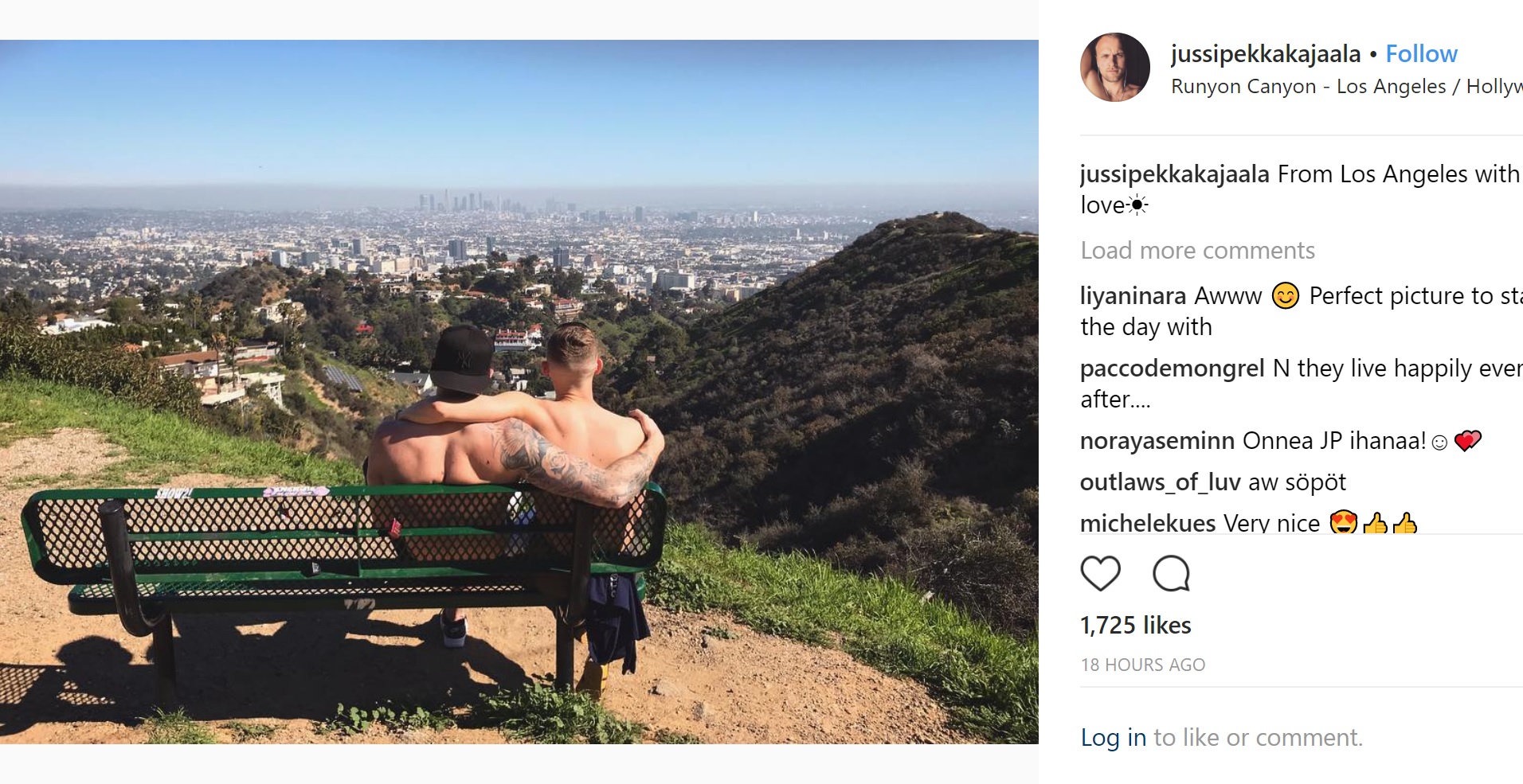 アダムの新恋人も交際を宣言（画像は『Jussi-Pekka Kajaala　2018年4月5日付Instagram「From Los Angeles with love」』のスクリーンショット）