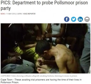 音楽を聴きながらドラッグでハイなる受刑者（画像は『IOL News　2018年5月11日付「PICS: Department to probe Pollsmoor prison party」』のスクリーンショット）