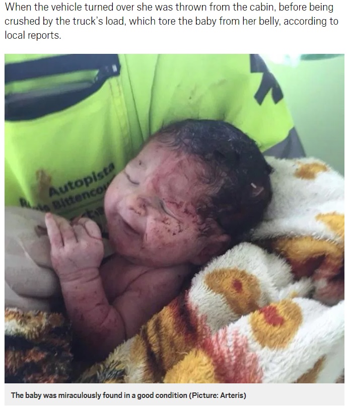 奇跡的に助かったジョバンナちゃん（画像は『Metro　2018年7月28日付「Baby survives being ripped from womb when truck flipped over killing mother」（Picture: Arteris）』のスクリーンショット）