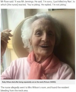 孫に喉を切られ殺害された94歳祖母（画像は『Metro　2018年9月24日付「Grandson slit grandma’s throat ‘because he couldn’t take her dementia anymore’」（Picture: SWNS）』のスクリーンショット）