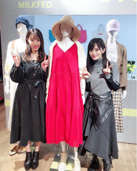ファッションブランドの展示会を楽しむ藤江れいなと山本彩（画像は『藤江れいな（Reina Fujie）　2018年11月16日付Instagram「MILKFED.の展示会」』のスクリーンショット）