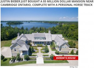 ジャスティンがカナダで購入した大豪邸（画像は『HOT 93.5　2018年8月23日付「JUSTIN BIEBER JUST BOUGHT A ＄5 MILLION DOLLAR MANSION NEAR CAMBRIDGE ONTARIO, COMPLETE WITH A PERSONAL HORSE TRACK」』のスクリーンショット）