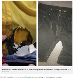 ダレンさんが着用していたズボン（画像は『Liverpool Echo　2018年11月12日付「E-cig explosion leaves dad with severe burns to CROTCH」（Image: Darren Wilson）』のスクリーンショット）