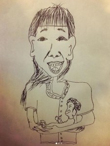 柄本佑が描いた“妻の似顔絵”（画像は『安藤サクラ　2019年1月23日付Instagram「スダ君演じる東先生がまんぺーはんに描いてくれた福ちゃん幸っちゃんの絵。」』のスクリーンショット）