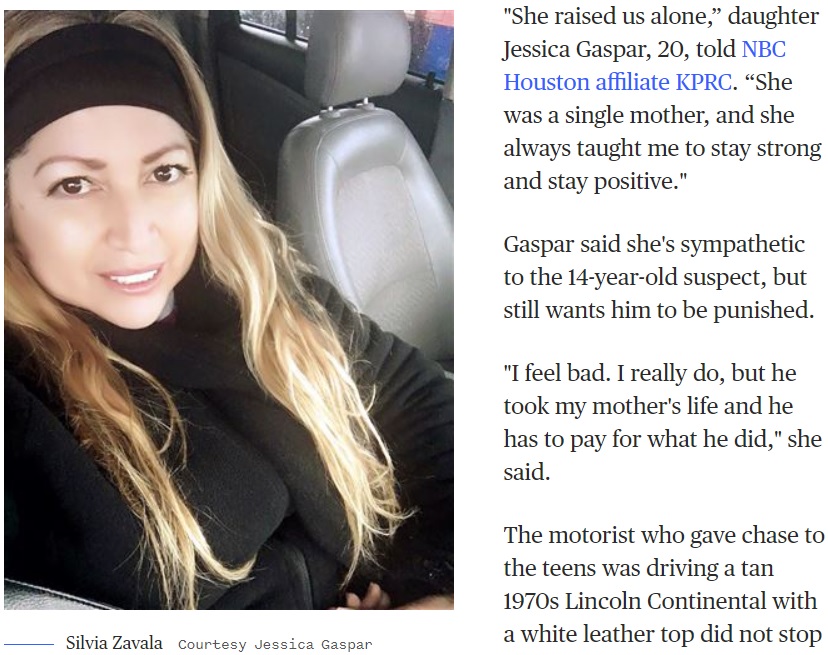 買い物帰りに事故に巻き込まれ死亡したシルビアさん（画像は『NBC News　2019年1月3日付「Boy, 14, faces a murder charge after egg-throwing prank in Houston ends in fatal crash」（Courtesy Jessica Gaspar）』のスクリーンショット）