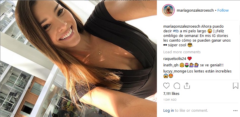 クルーズ船に夫と一緒に乗り遅れたコスタリカの女優マリアさん（画像は『María González Roesch　2019年2月28日付Instagram「Ahora puedo decir ＃tb a mi pelo largo」』のスクリーンショット）