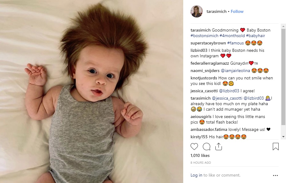 逆立つ髪がキュートなボストン君（画像は『Tara Mia Simich　2019年4月5日付Instagram「Goodmorning Baby Boston」』のスクリーンショット）