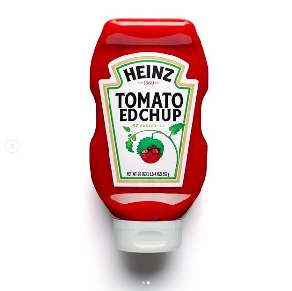 トマトのマークもエド風に（画像は『Heinz Ketchup　2019年6月5日付Instagram「＃EdChup It’s here.」』のスクリーンショット）