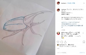 カズレーザーによる“ヘラクレスオオカブト”の下絵（画像は『カズレーザー　2019年8月22日付Instagram「プレバト、ありがとうございました。」』のスクリーンショット）