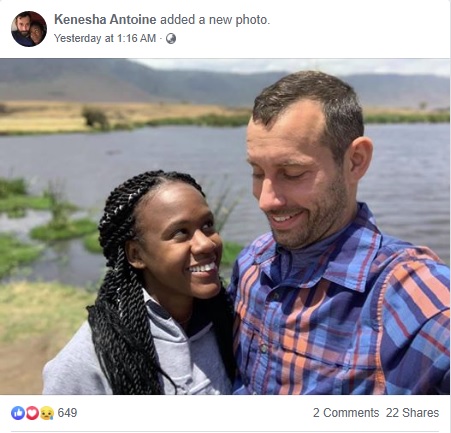 ケニーシャさんと生前のスティーブンさん（画像は『Kenesha Antoine　2019年9月20日付Facebook』のスクリーンショット）
