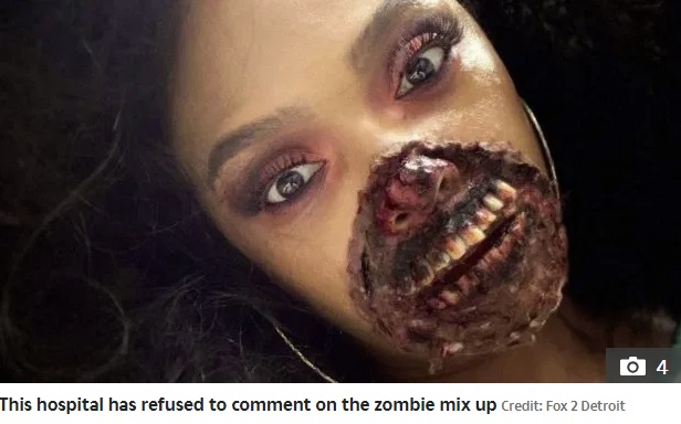 ゾンビのメイクをしたジェイ・フィアースさん（画像は『The Sun　2019年10月3日付「WALK-IN DEAD Dancer’s zombie Halloween makeup so realistic she ‘sparked full hospital emergency when doctors thought she was horrifically injured’」（Credit: Fox 2 Detroit）』のスクリーンショット）