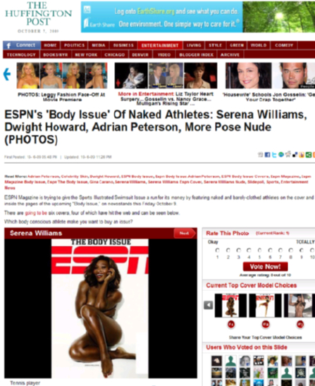 米「Huffington Post」紙もデカデカ掲載。雑誌『ESPN』最新号の表紙はセリーナ・ウィリアムズのヌード？