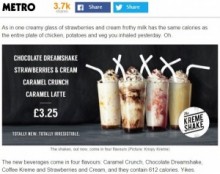 【海外発！Breaking News】英クリスピー・クリーム・ドーナツ、新発売のシェイクが超高カロリーで大ひんしゅく。
