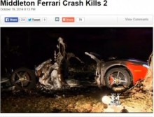【海外発！Breaking News】新車のフェラーリ原形をとどめず。立木に激突で大破し炎上、2名死亡。（米）