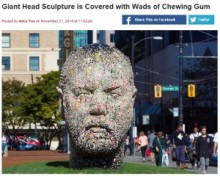 【海外発！Breaking News】噛み終わったガムを頭像にペタリ。バンクーバーの町に斬新なアート作品。
