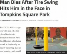 【海外発！Breaking News】タイヤブランコを激しく揺らして顔面直撃。NYの公園で死亡事故。