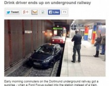 【海外発！Breaking News】飲酒運転の車、地下鉄の線路に侵入。朝の通勤利用客が大迷惑！（独）