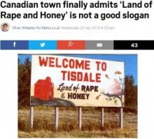 【海外発！Breaking News】カナダの村に「レイプとハニーの里へようこそ」の広告板。そのワケとは…。