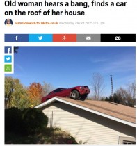 【海外発！Breaking News】竜巻かと思うほどの衝撃音。なんと屋根の上に乗用車が（米）