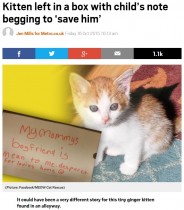 【海外発！Breaking News】捨て猫に添えられたメモが切ない。子供の字で「温かいおうちに…」（米）