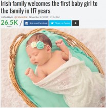 【海外発！Breaking News】117年ぶりの女の子の誕生を喜ぶ家族（アイルランド）