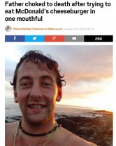 【海外発！Breaking News】チーズバーガーで窒息死　29歳父親「ひと口で食べてみせる」（英）