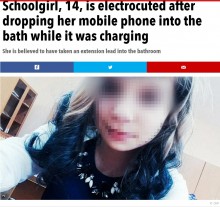 【海外発！Breaking News】14歳少女、入浴中に感電死　充電中の携帯電話が原因か（露）