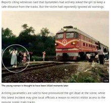 【海外発！Breaking News】自撮りに夢中で列車にはねられた少女　その寸前の衝撃写真が流出（中国）