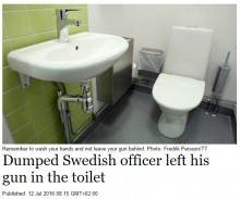 【海外発！Breaking News】警察官、実弾入り拳銃をトイレに置き忘れる　その呆れた釈明とは（スウェーデン）