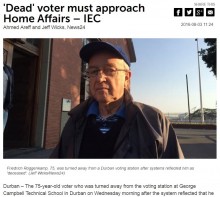 【海外発！Breaking News】選挙投票所で発覚　「死亡登録」されていたため投票できなかった75歳男性（南ア）