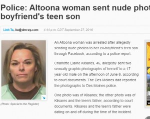 【海外発！Breaking News】逆リベンジポルノ！　46歳女、元交際相手の10代息子に性的画像を送り付ける（米）