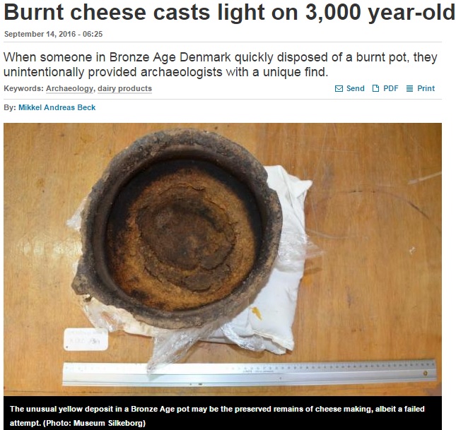 焦げた状態で発見された3000年前のチーズ（出典：http://sciencenordic.com）