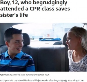 【海外発！Breaking News】心肺蘇生法のクラスに“嫌々”参加した12歳の少年　数週間後に妹の命を救う（米）