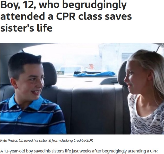 CPRのクラスに出席した数週間後に妹の命を数った兄（出典：http://www.itv.com）