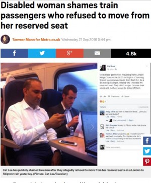 【海外発！Breaking News】障がい者の予約席に座った男性　席を譲らず　ネットは怒りの渦に（英）