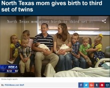 【海外発！Breaking News】自然妊娠で3組目の双子が誕生　賑やかな10人家族（米）