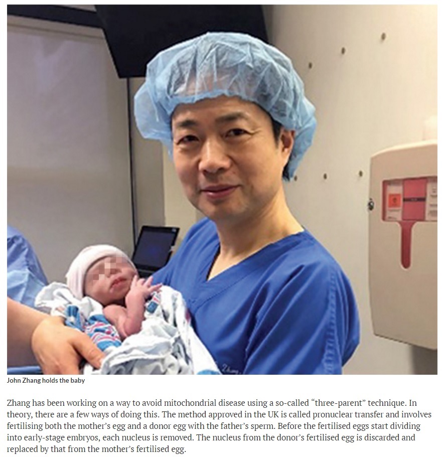 「3人の遺伝子」を持つ赤ちゃんと医師（出典：https://www.newscientist.com）