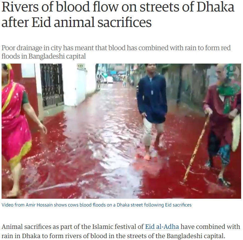 バングラデシュのダッカに「血の川」（出典：https://www.theguardian.com）