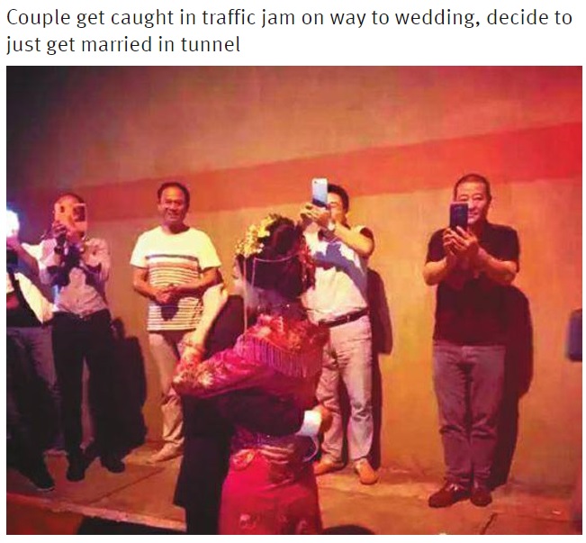 トンネル内で結婚式を挙げたカップル（出典：http://shanghaiist.com）