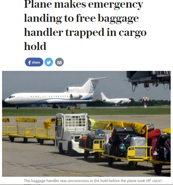 旅客機、貨物室にハンドラーを残したまま離陸（出典：http://www.telegraph.co.uk）