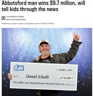 【海外発！Breaking News】7.6億円の宝くじに当選したカナダの男性　地に足のついたコメントに絶賛の声