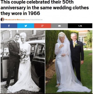 【海外発！Breaking News】50年前のウエディングドレス！　金婚式に着て周りを驚かせた女性（英）