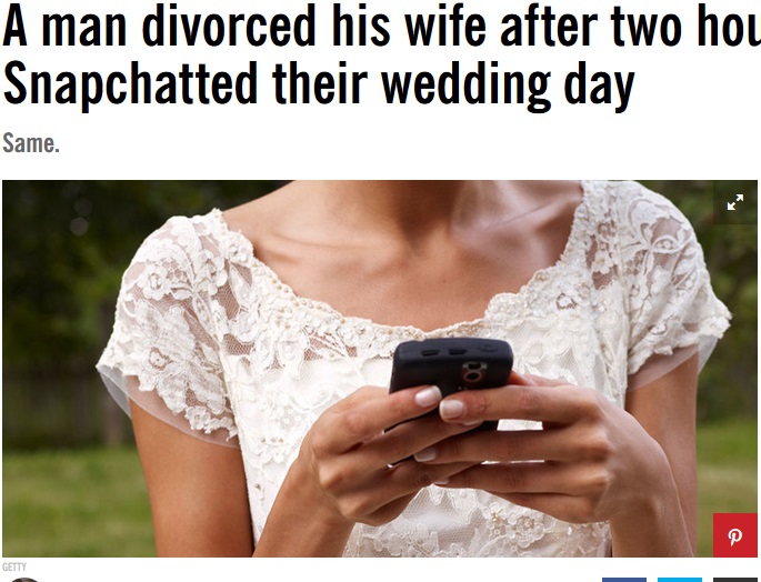 花婿、結婚の2時間後に花嫁と離婚（出典：http://www.cosmopolitan.co.uk）
