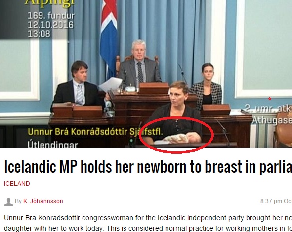 女性議員が赤ちゃんに授乳　アイスランド議会で（出典：http://www.icenews.is）